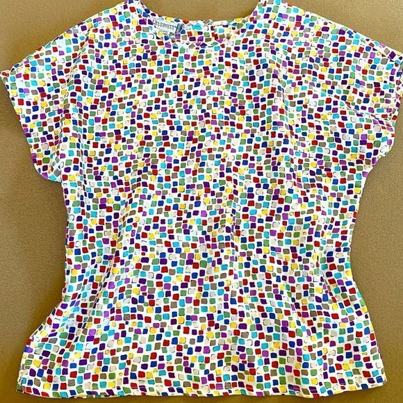 Vintage Blouse Flowy Top Colorful Confetti Shirt Size Small - Picture 5 of 10
